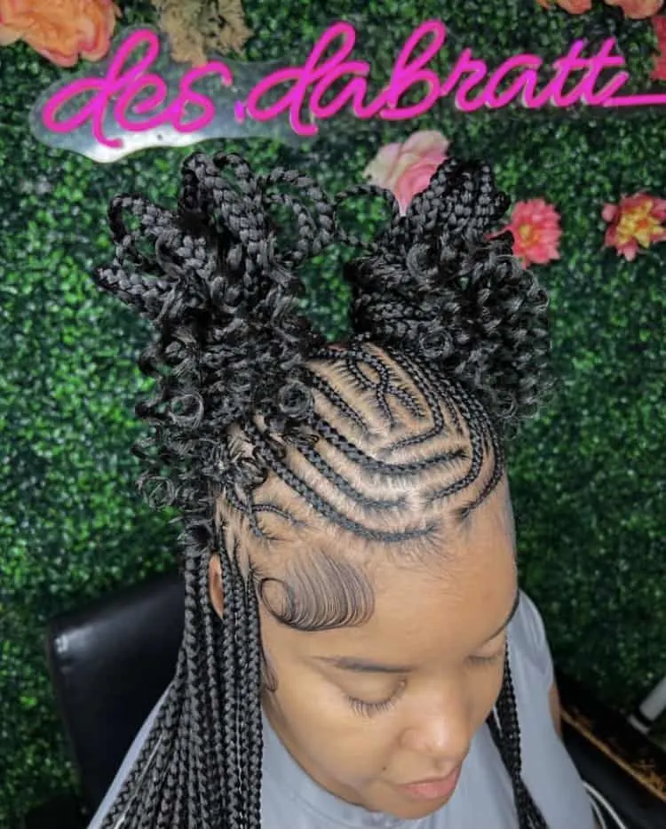 half fulani  braids half knotless box braids