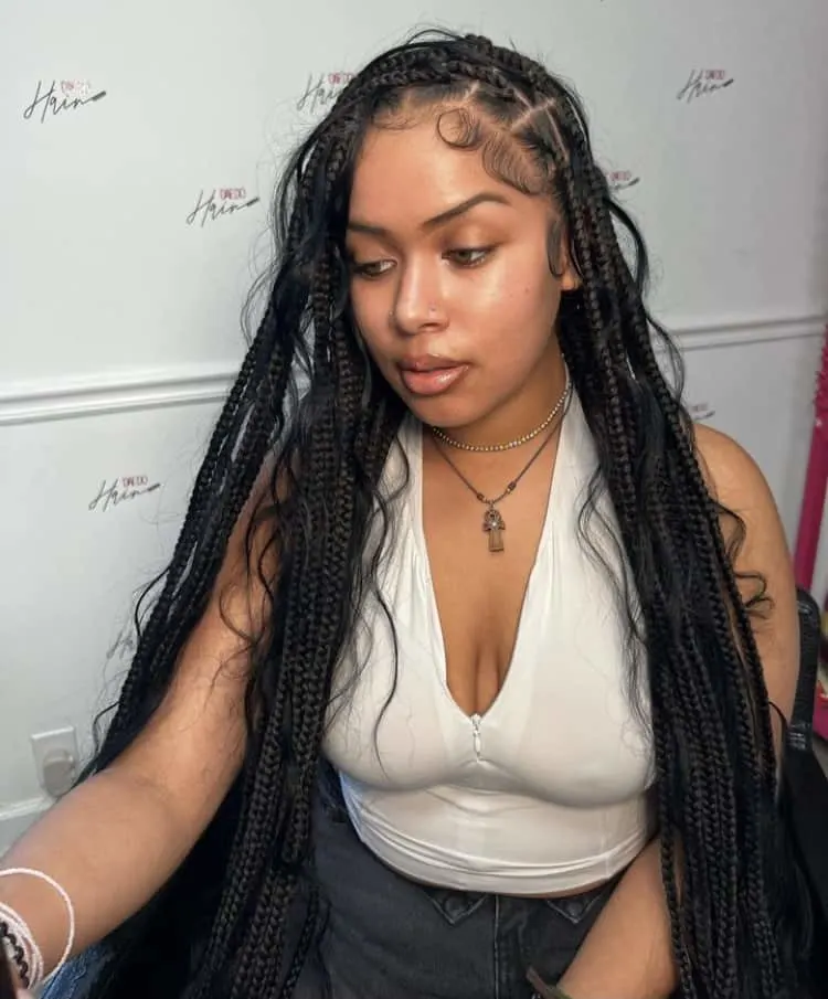 bohemian knotless braids with human hair curls