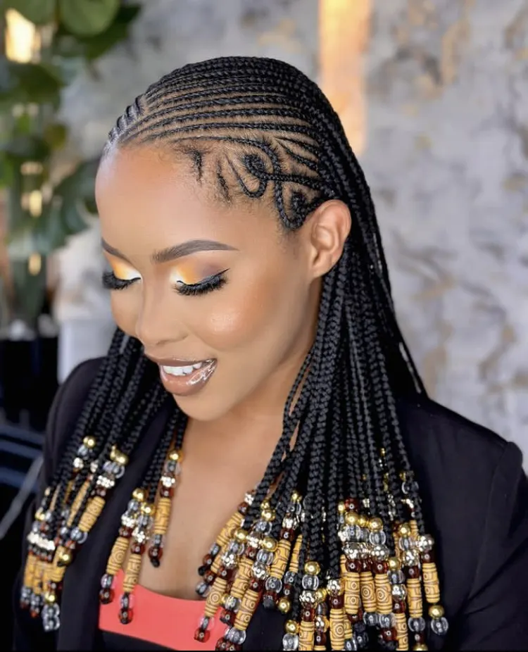 Freestyle short Fulani braids with beads 