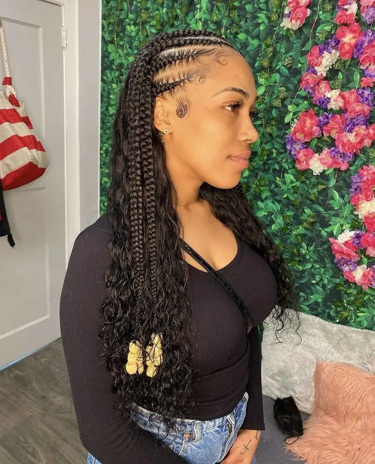 feed in stitch braids with curly hair quick weave