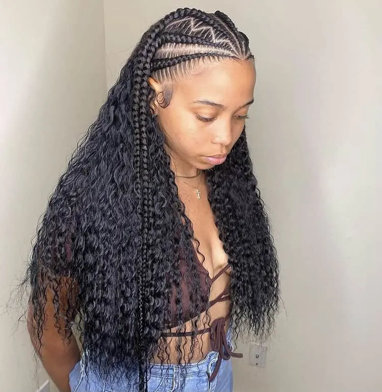 feed in stitch braids with curly hair quick weave