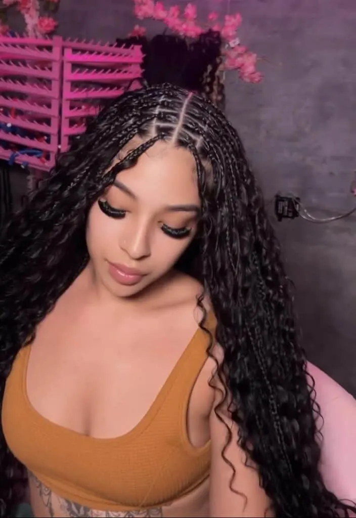 middle part boho knotless braids with human hair