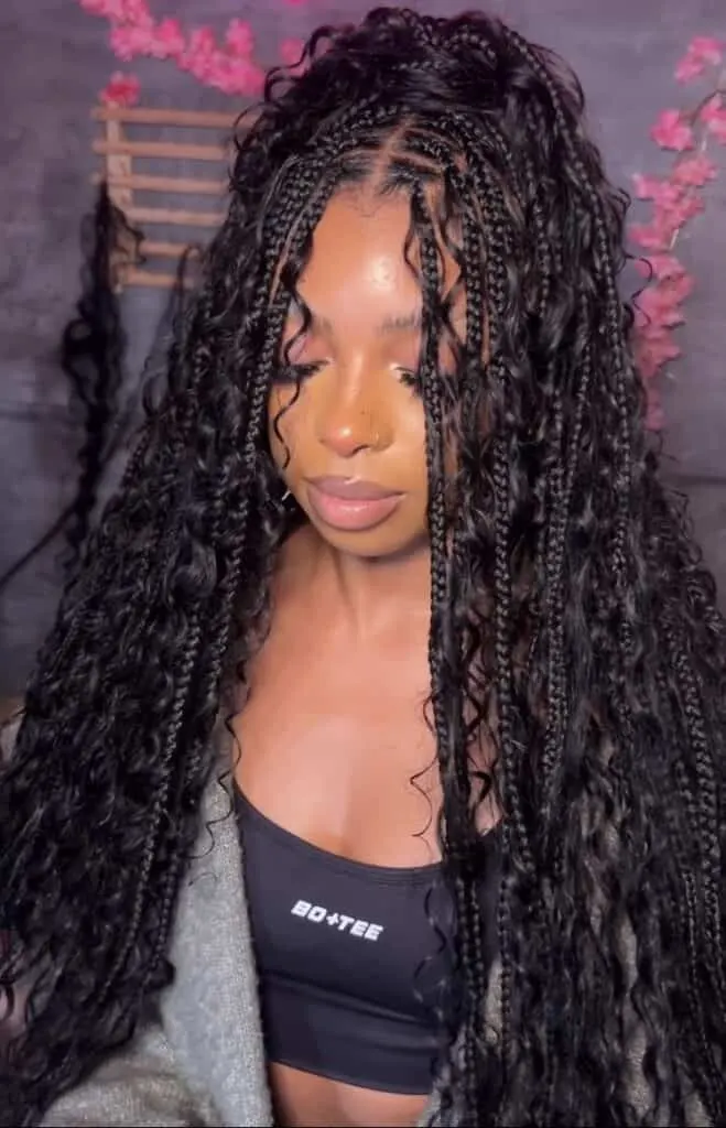 half up half down boho knotless braids with human hair