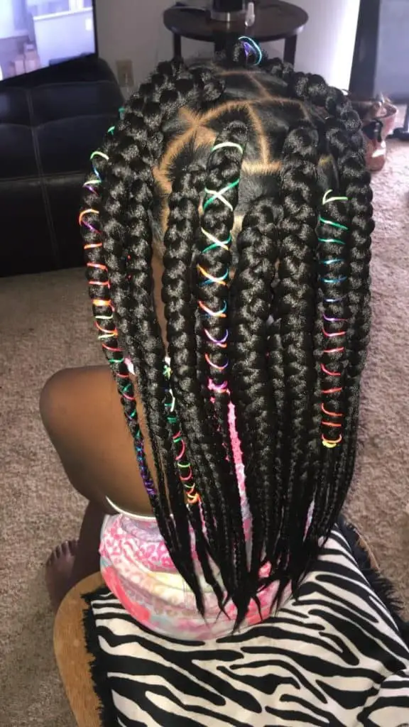 kids box braids with colorful strings