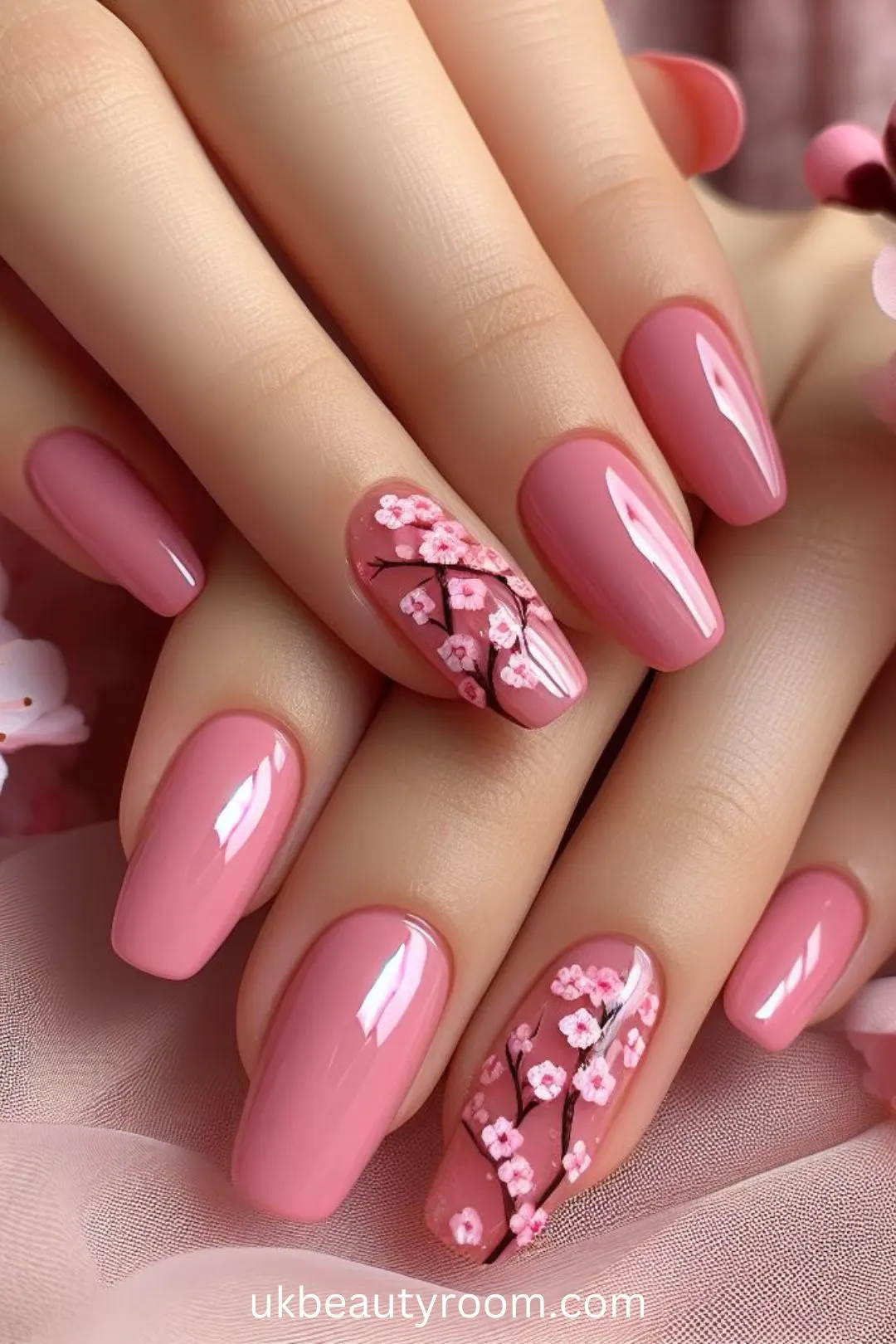 Pink nails with Miniature Cherry Blossoms