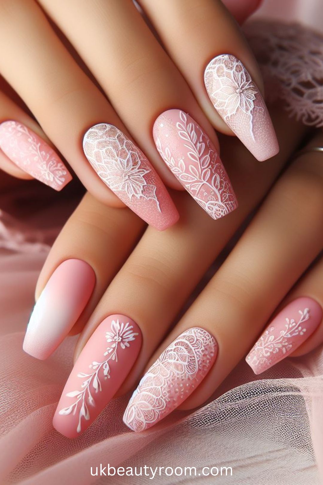 Soft Pink Nails with Lace Patterns