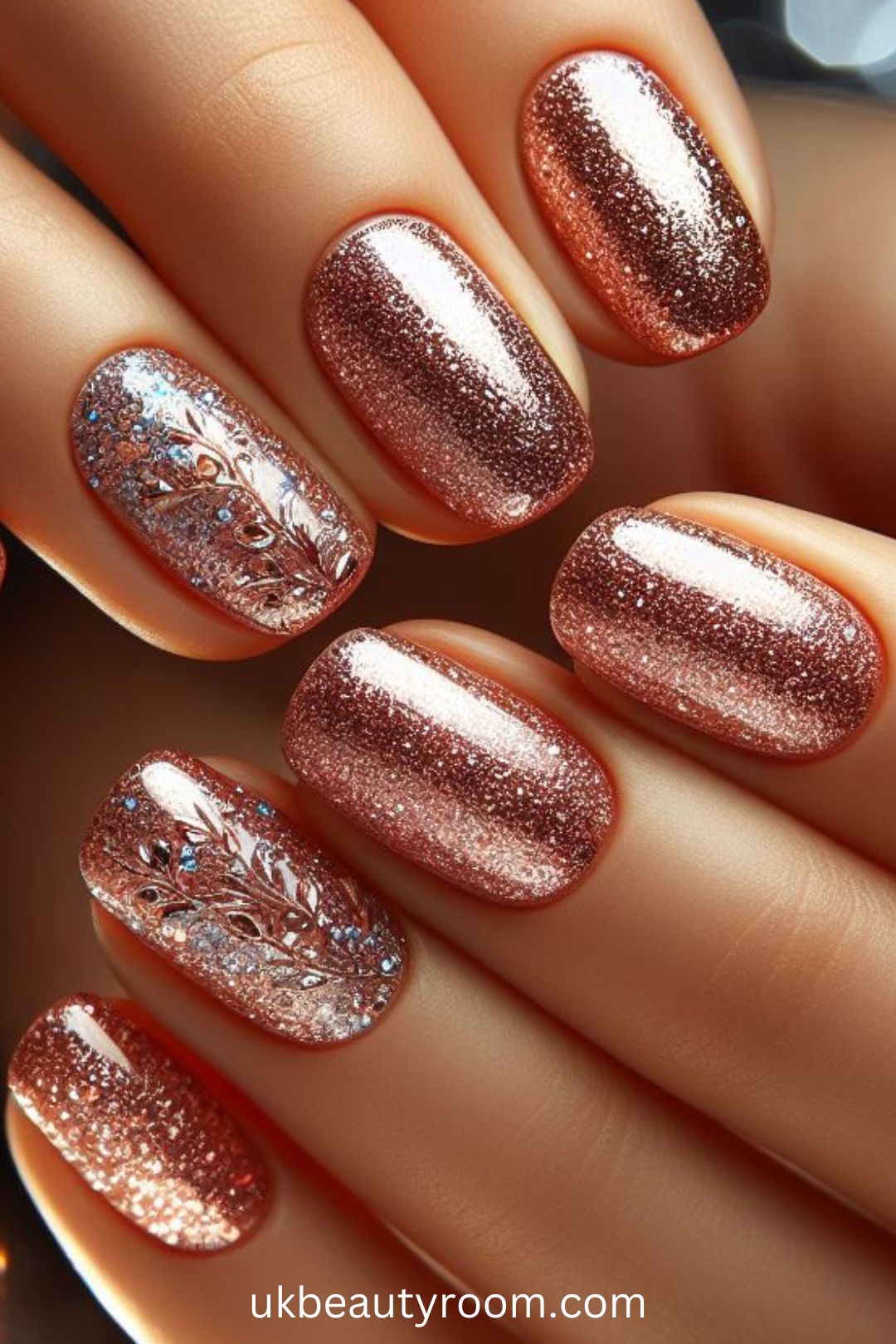 Rose Gold Glitter Nails