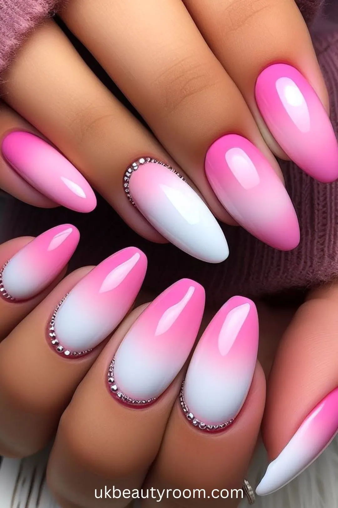 Pink Ombre Nails with White Tips