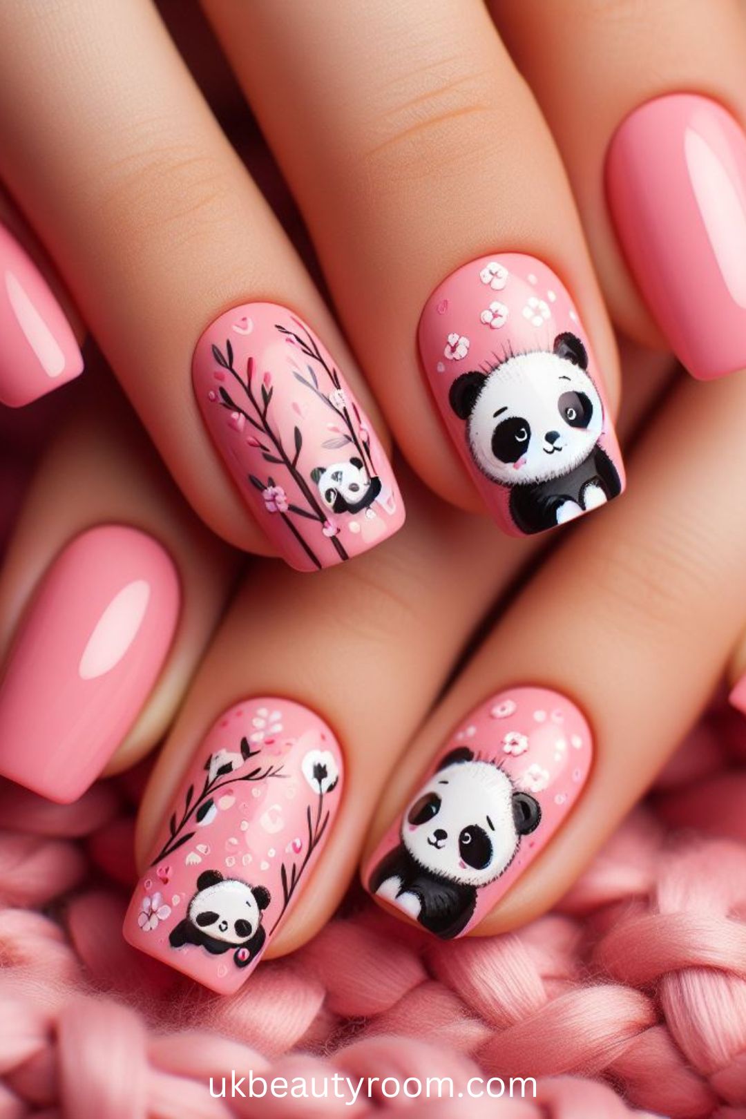 Pink Nails with Pandas