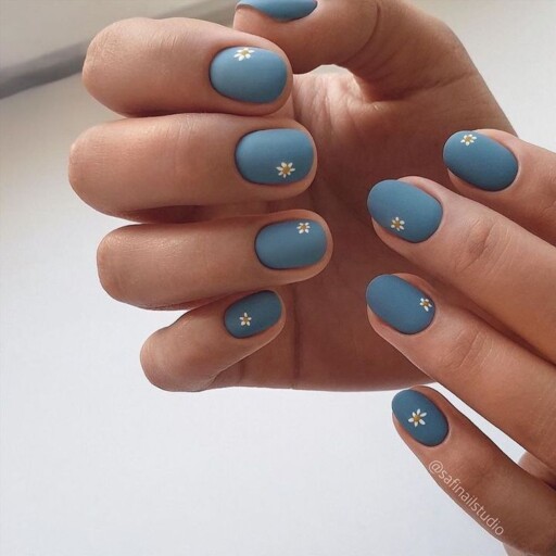 Short nail design ideas for a trendy manicure: Muted Blue With Tiny Flowers