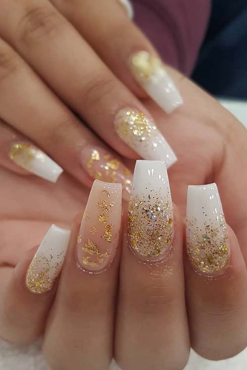 White and gold nails | White and gold nail designs | white and gold nail ideas