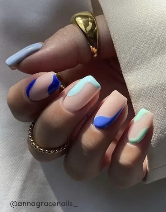 The top blue nails and blue nail ideas including light blue nails, blue acrylic nails, blue nail designs, blue nail art, trendy blue nails, royal blue nails, and short blue nails