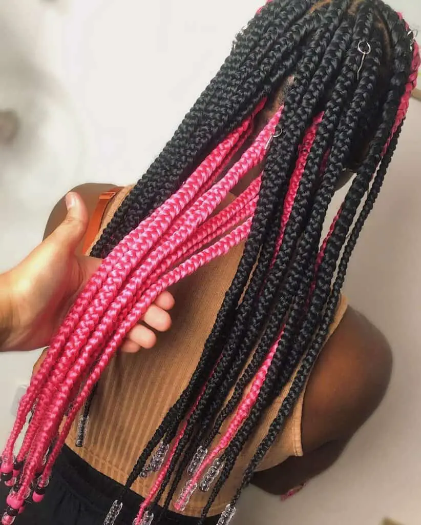 pink peekaboo braids with beads 