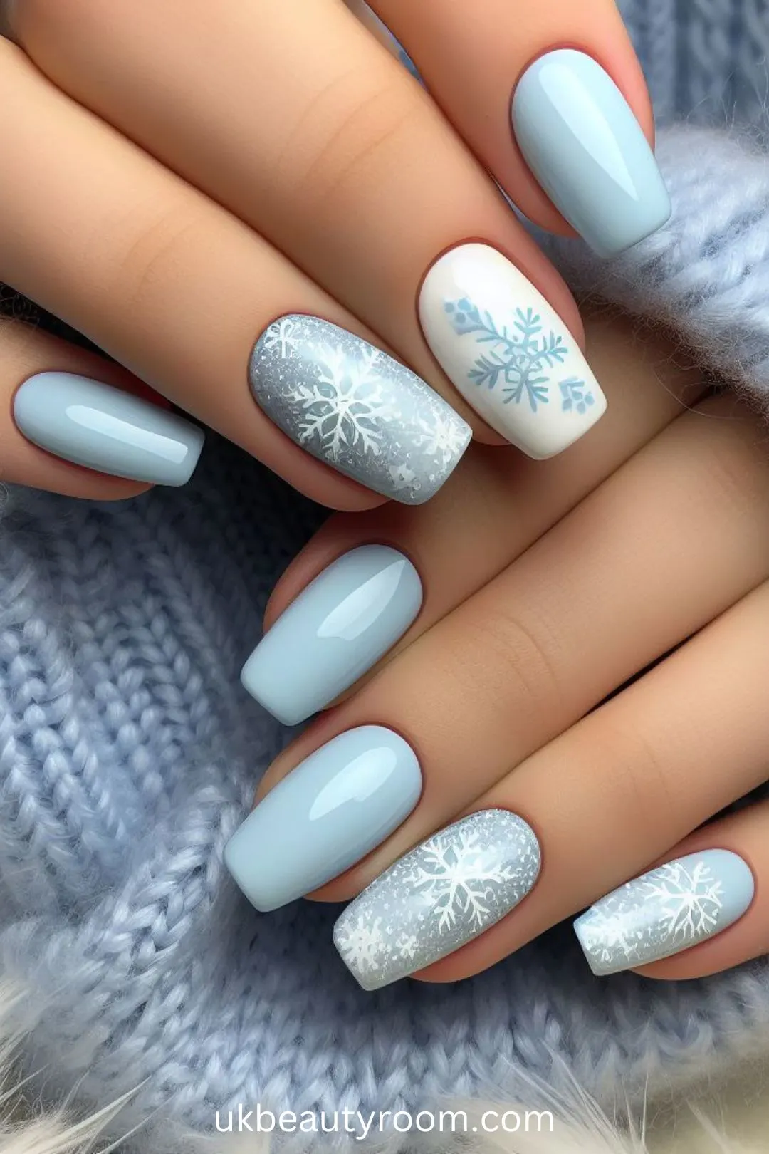 Light Blue Snowflake Nails