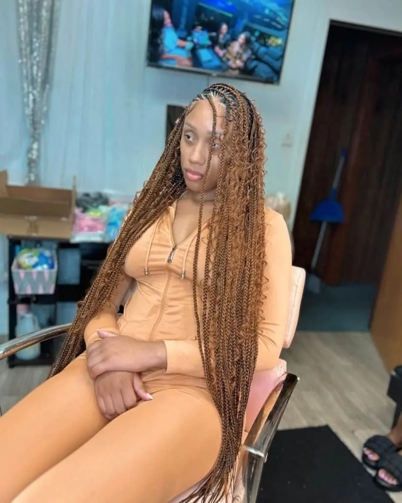 brown long boho flip over Fulani braids