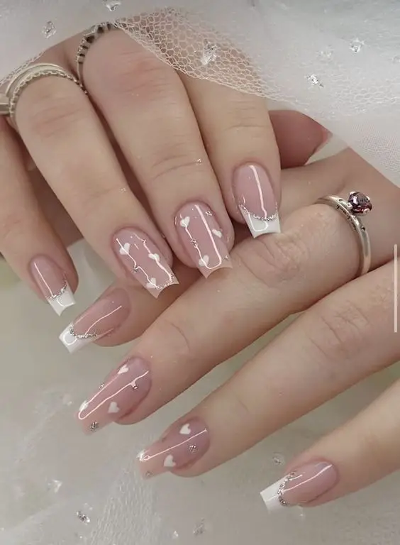 White valentine's nails