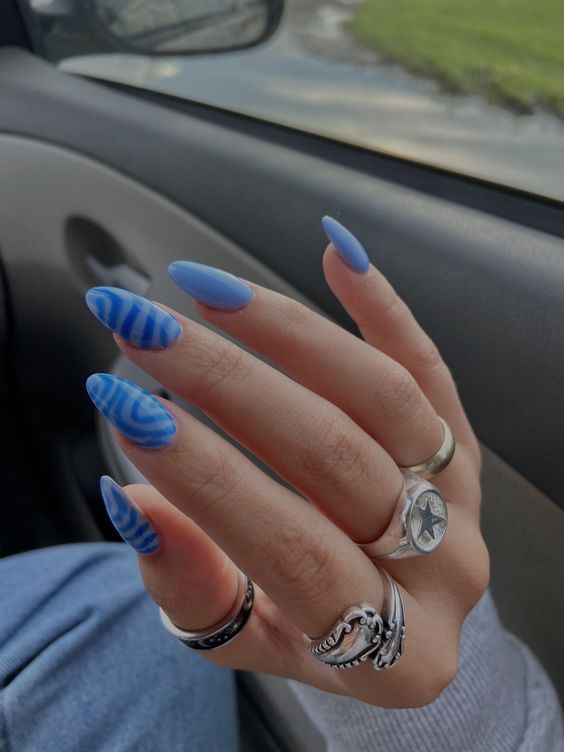 The top blue nails and blue nail ideas including light blue nails, blue acrylic nails, blue nail designs, blue nail art, trendy blue nails, royal blue nails, and short blue nails