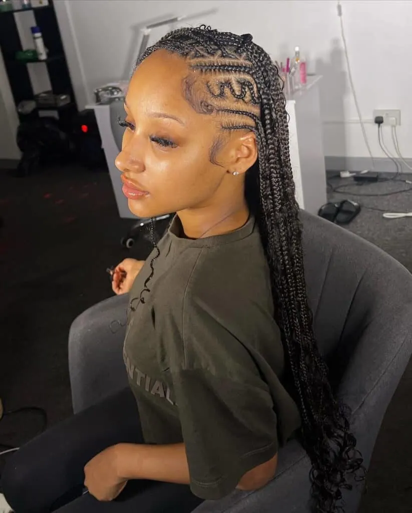 long bohemian flip over Fulani braids