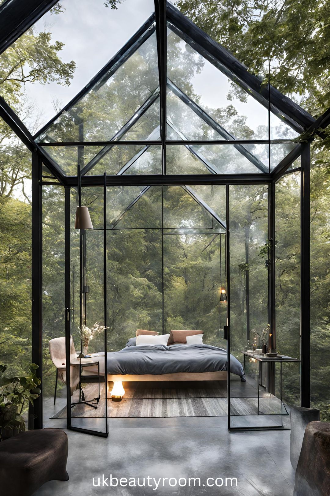 Glass House with a Transparent Roof for Stargazing