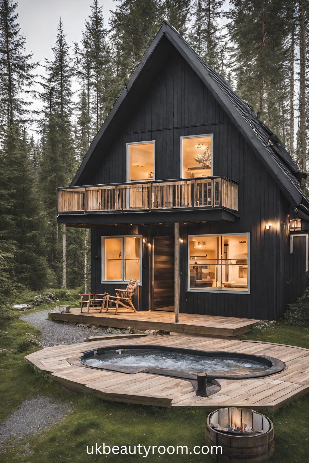 Scandinavian-Style Cottage with a Sauna and Hot Tub