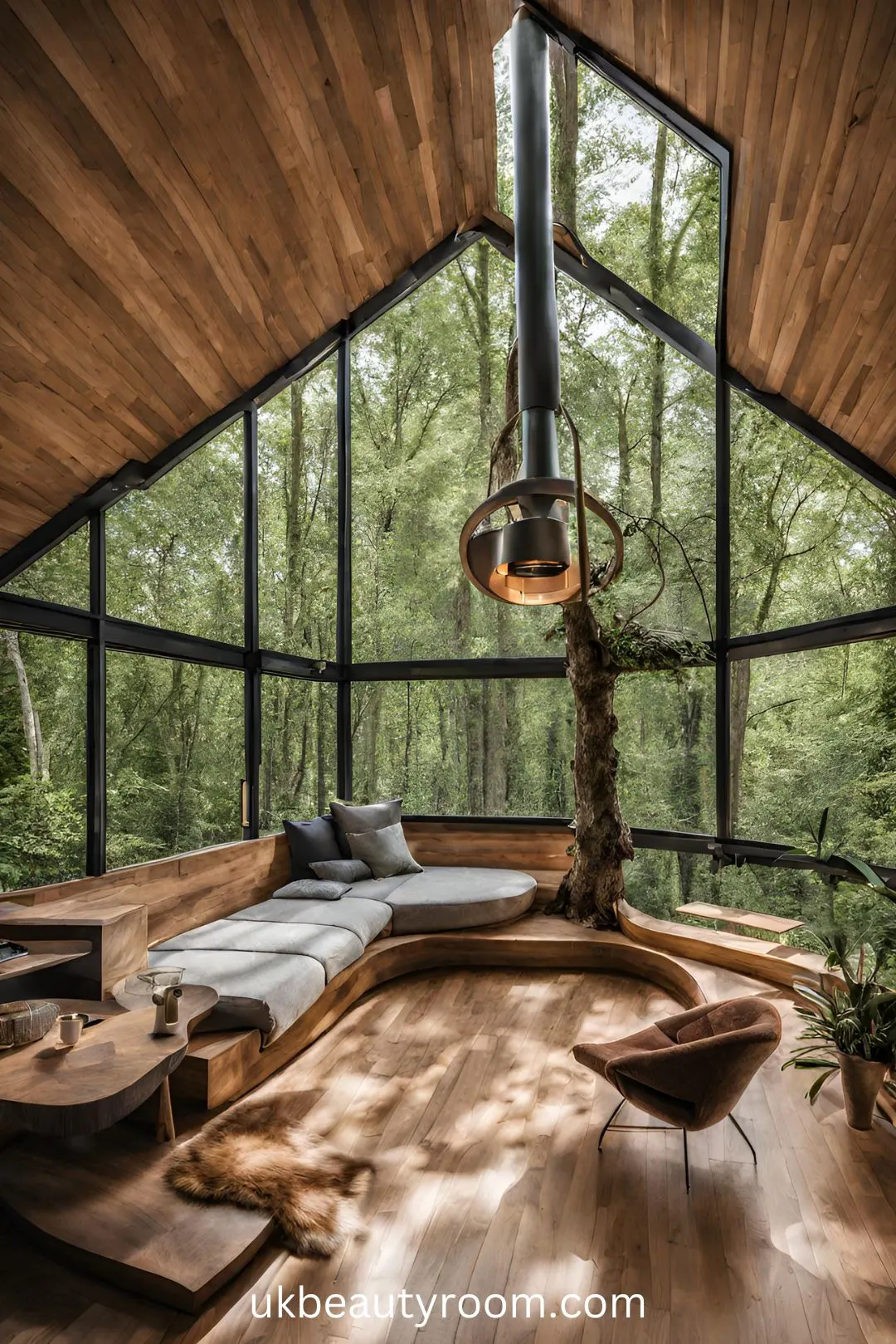 Modern Treehouse Surrounded by Lush Forest