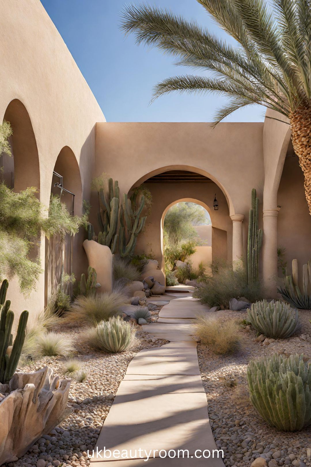 Desert Oasis with Adobe Walls and a Courtyard