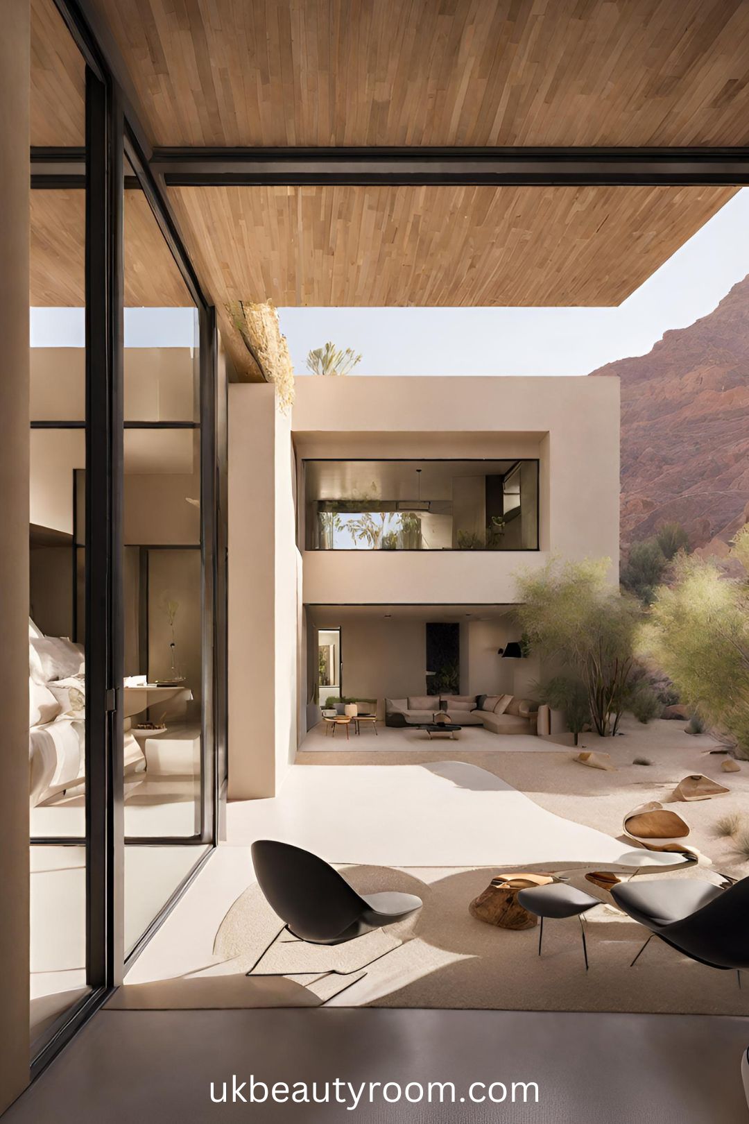 Desert Oasis with Adobe Walls and a Courtyard