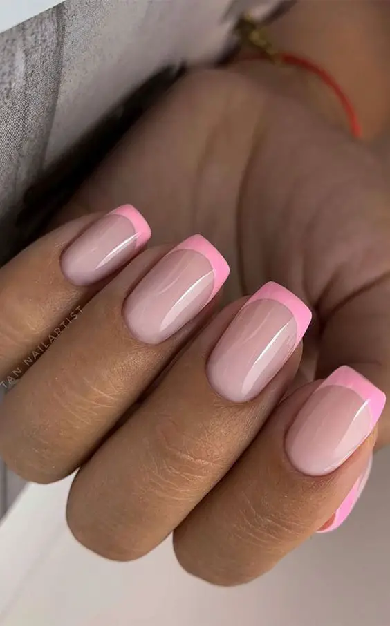 pink tip nails, pink french tip nails, pink nails