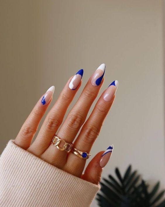 blue and white nails, white and blue nails, blue nails, white nails