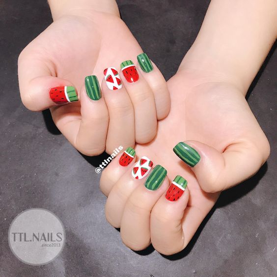 See these watermelon nails, watermelon nail art, and fruit nails 