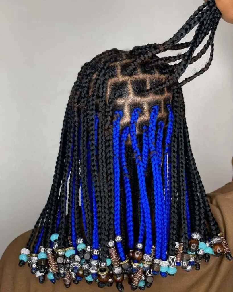 blue peekaboo braids with beads 