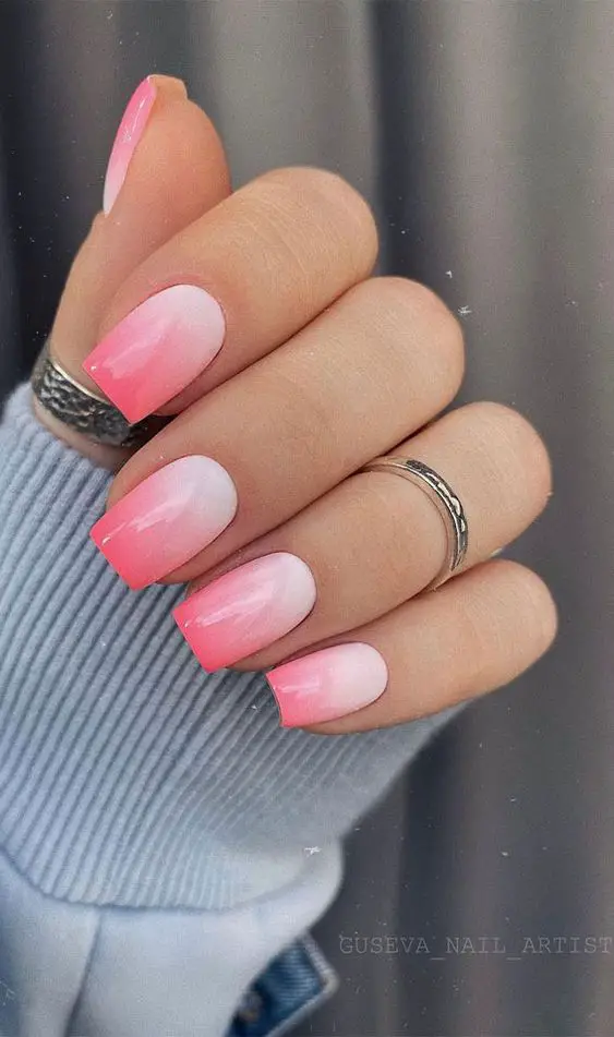 Pink ombre nails including white and pink ombre nails, pink ombre acrylic nails, and pink ombre nail designs