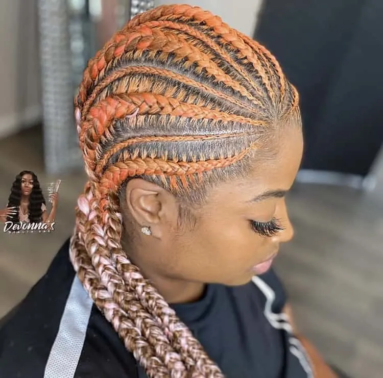 orange cornrow stitch braids