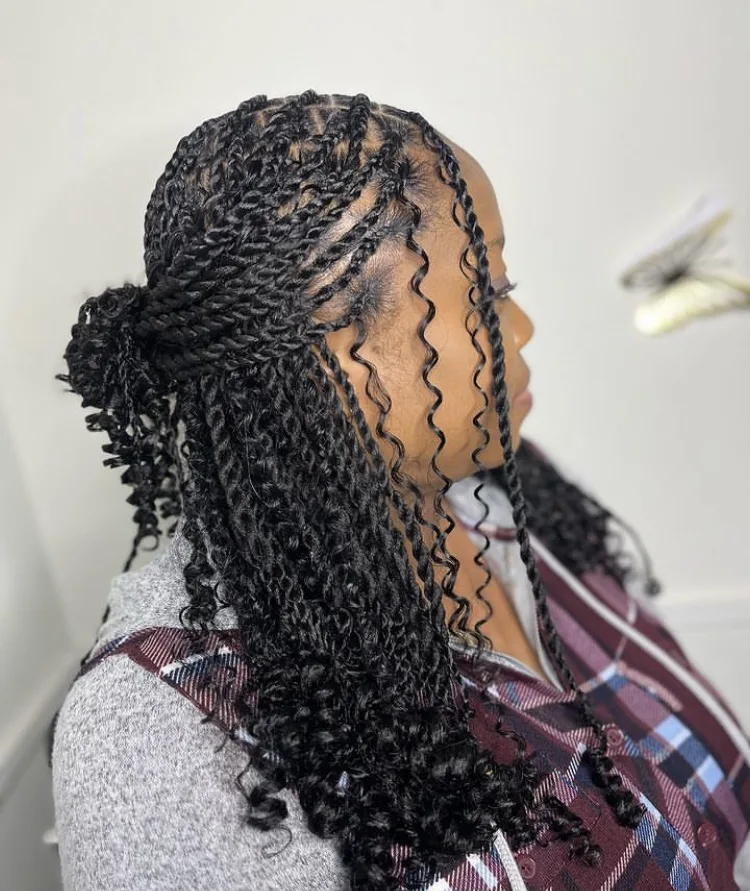 short boho island twists with curly ends