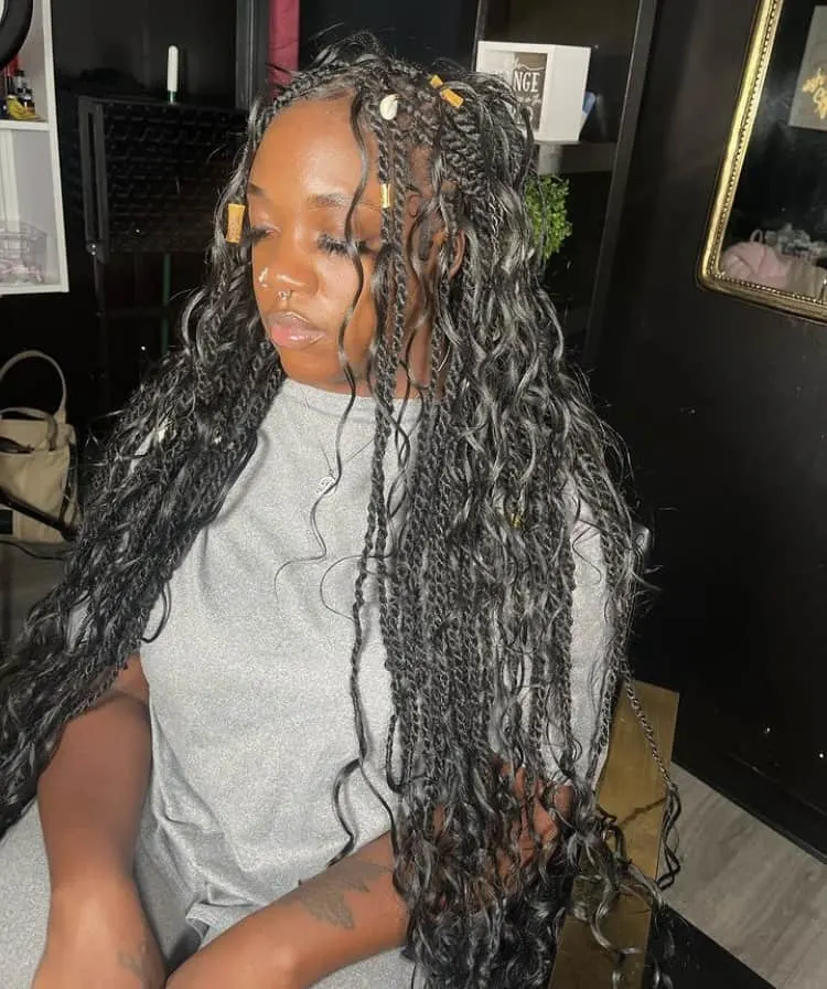 long boho island twists with curly ends