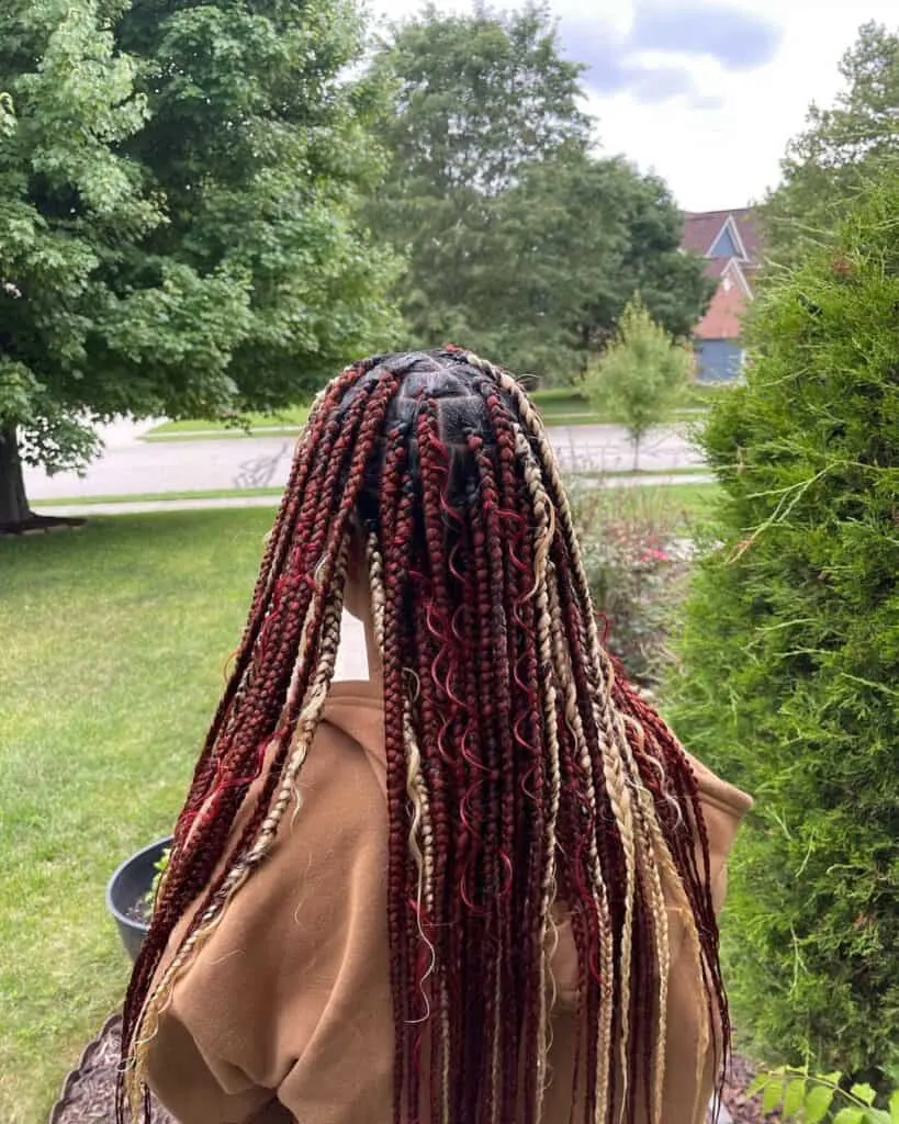 blonde peekaboo on boho burgundy braids