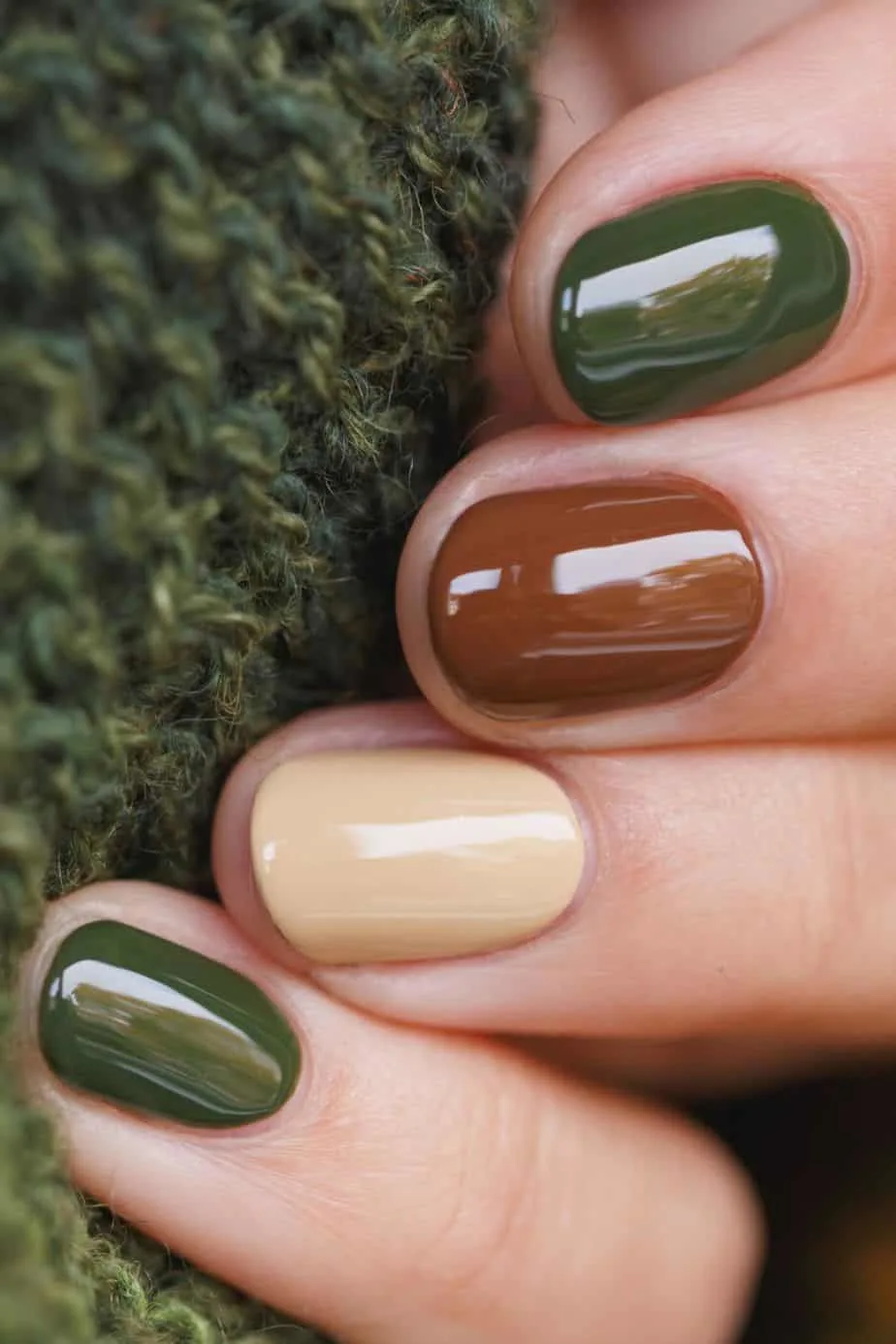 Brown and Green Nail Design for Fall