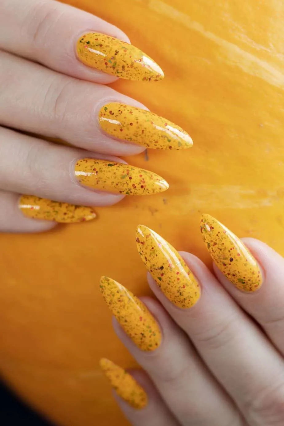 Yellow Speckled Nail Design for Fall