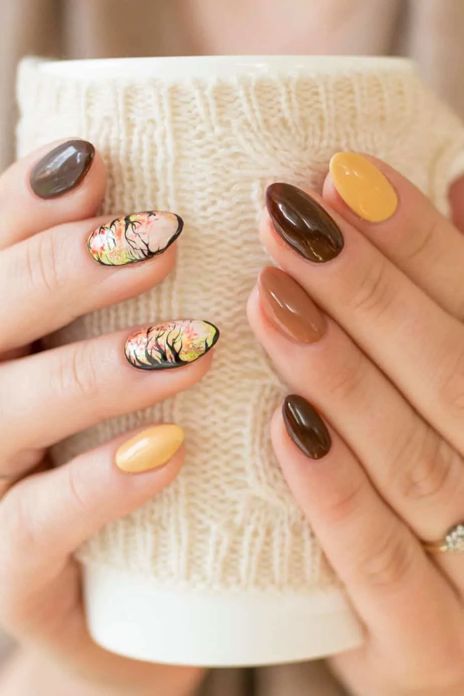 Brown and Gold Nails for Fall