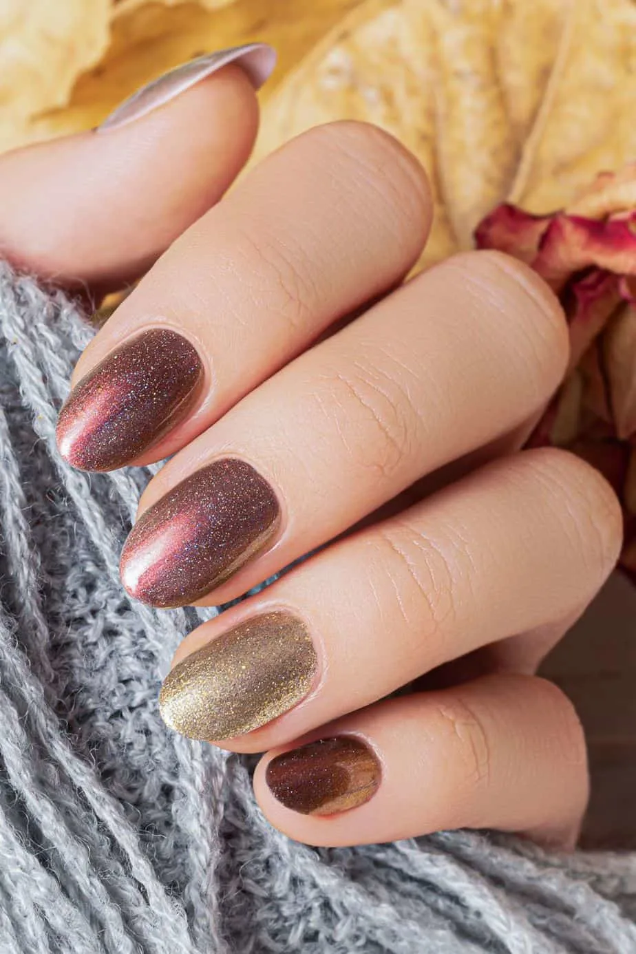 Shimmery Brown and Gold Nails