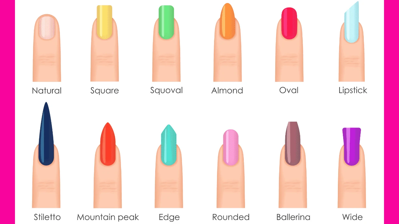 A picture of different nail shapes including square, almond and oval shapes