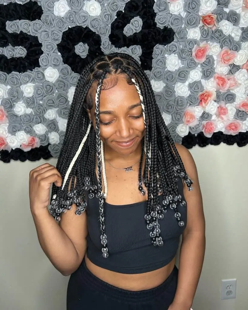 blonde peekaboo knotless braids with beads