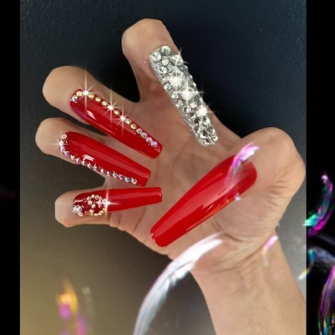 coffin baddie red acrylic nails