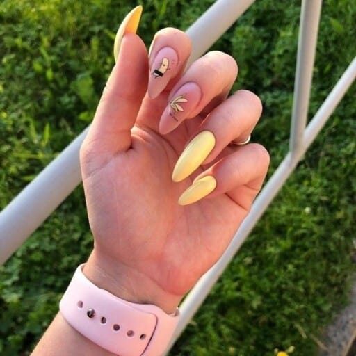 Trendy yellow nail designs for a sunny manicure: Soft Pink Accent With Design