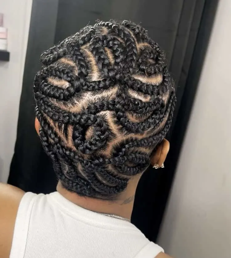 swirl design braided bald cornrows 