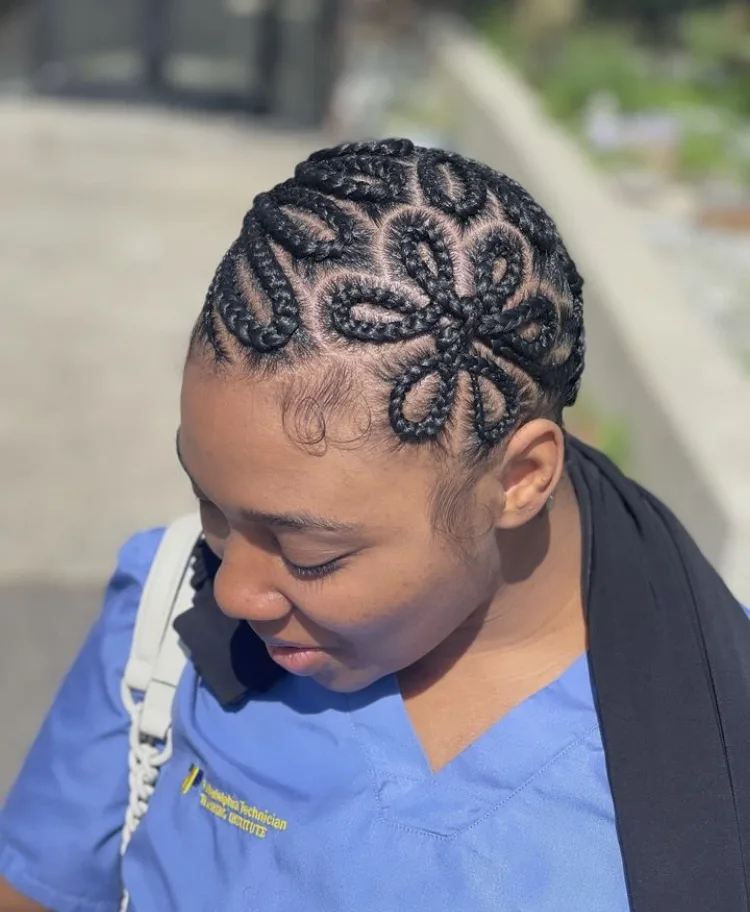 flower design braided bald head cornrows 