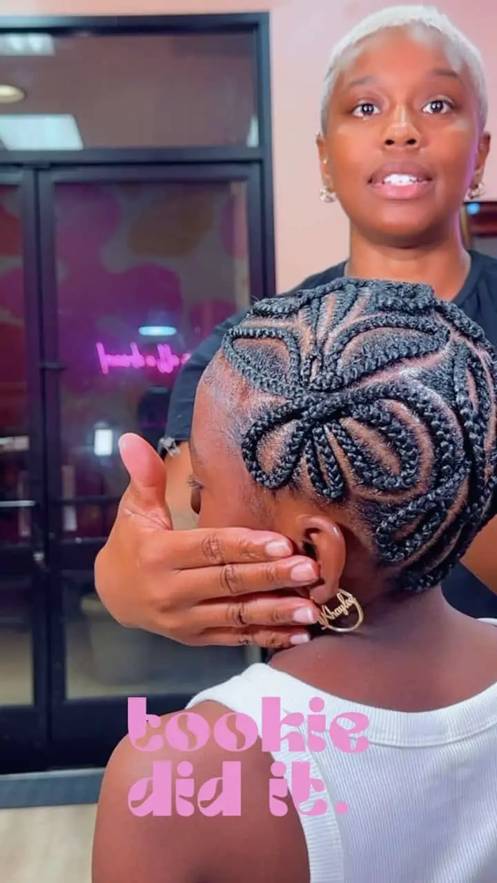 flower design freestyle braided bald head hairstyle by tookie did it